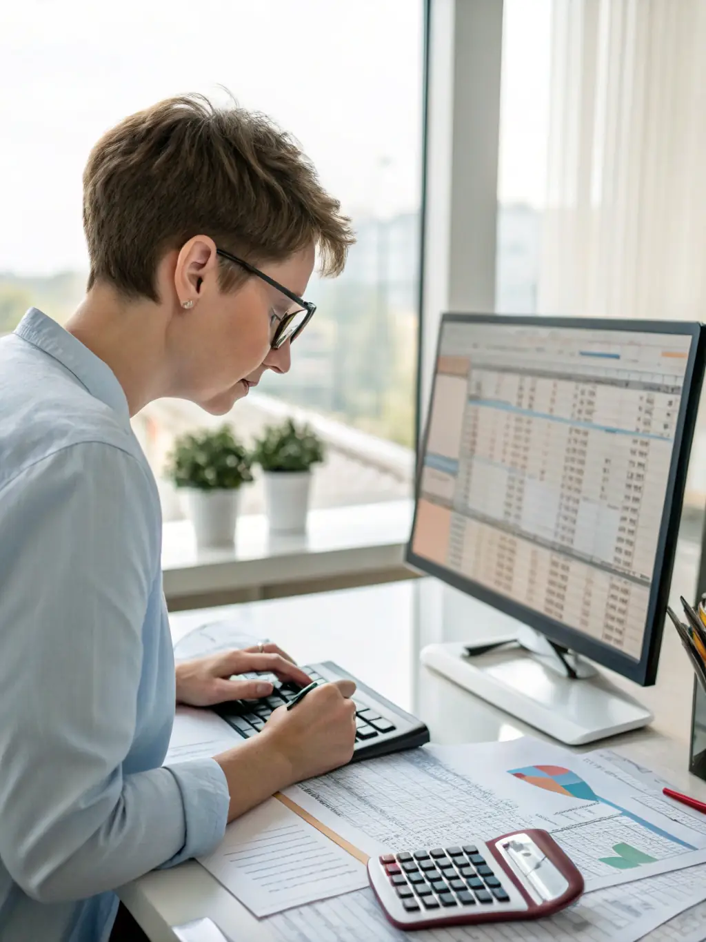 A CPA using Tilaus software on a tablet, reviewing a financial document with a satisfied expression, showcasing the ease of use and efficiency gains.
